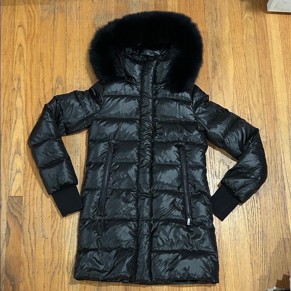 Diane Von Furstenberg Black Puffer Coat with Fox Fur Hood